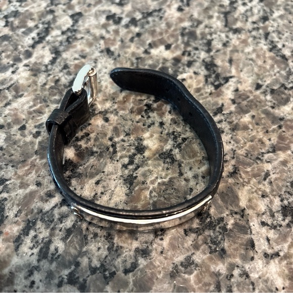 Bottega Veneta Other - Bottega Veneta Silver Tone Bracelet With Black Leather